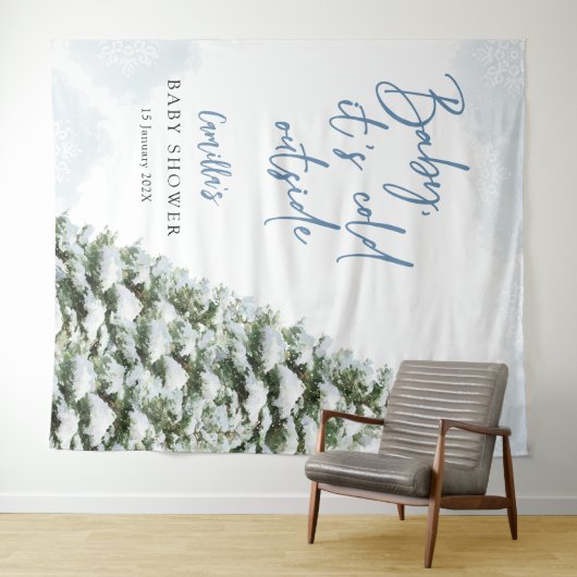 Blue Baby It's Cold Outside Baby Shower Wandkleed (In Situ (horizontaal))