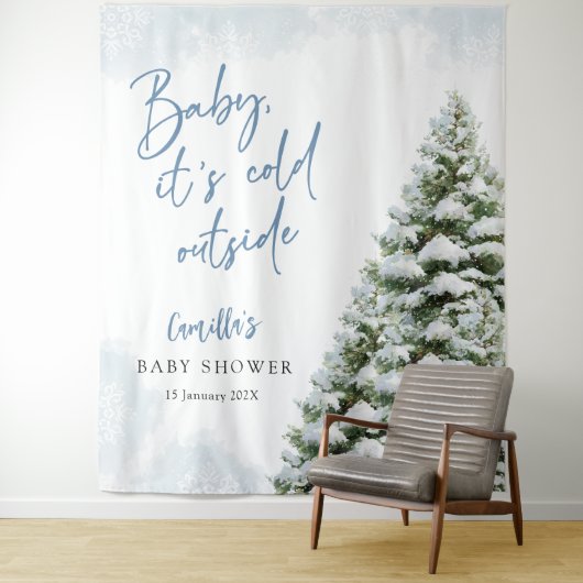Blue Baby It's Cold Outside Baby Shower Wandkleed (In situ)