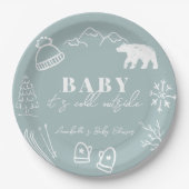 Blue Baby It's Cold Outside Hand-drawn Baby Shower Papieren Bordje (Voorkant)