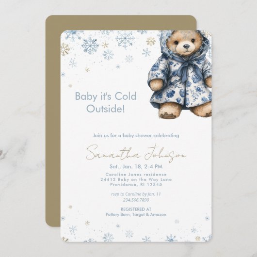 Blue Baby It's Cold Outside Teddy Bear Kaart (Voorkant / Achterkant)