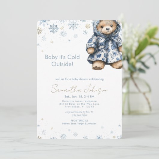 Blue Baby It's Cold Outside Teddy Bear Kaart (Staand voorkant)