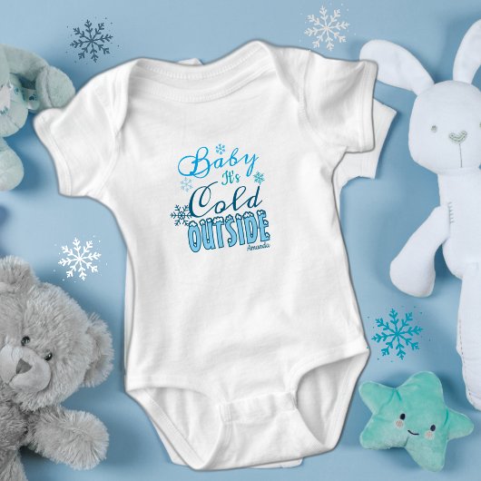 Blue Baby It's Cold Outside Winter Snowflak Romper