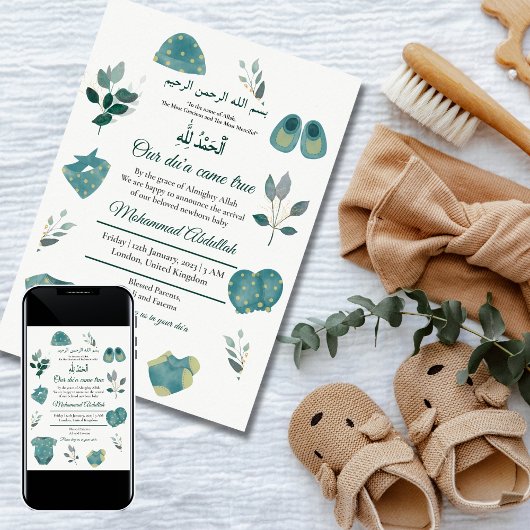 Blue Baby Jongen Kleding Moslim Baby Geboorte Aank Kaart