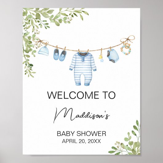 Blue Baby Kleding Baby shower Welkom Poster (Voorkant)