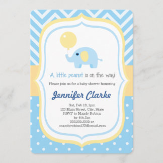 Blue Baby Little Elephant Baby shower Kaart