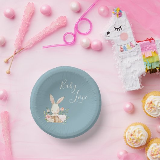 Blue Baby Love Script Baby shower Paper Bowls Papieren Kommen (Feest)