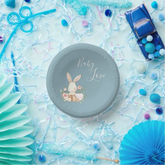 Blue Baby Love Script Baby shower Paper Bowls Papieren Kommen (Feest)