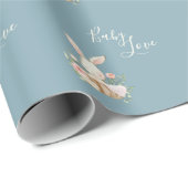 Blue Baby Love Script Elegant Baby shower Cadeaupapier (Rol Hoek)