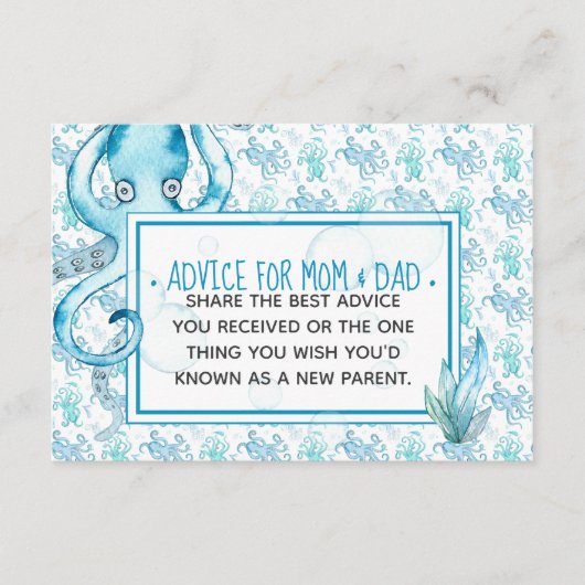Blue Baby Octopus Baby shower Advice voor moeder e Advieskaart (Voorkant)