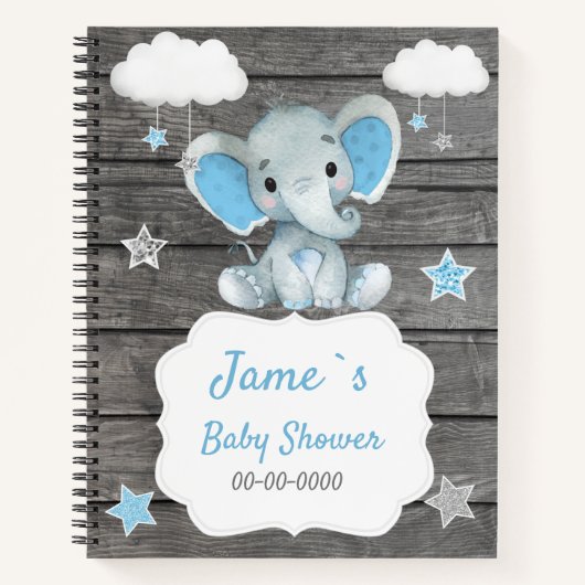 Blue Baby Olifant Boek Baby shower Rustiek (Voorkant)