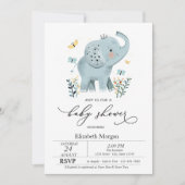 Blue Baby olifant vlinder Stippen Baby shower Kaart (Voorkant)