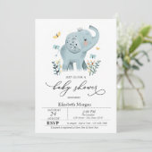 Blue Baby olifant vlinder Stippen Baby shower Kaart (Staand voorkant)