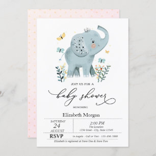 Blue Baby olifant vlinder Stippen Baby shower Kaart