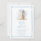 Blue Baby on Board Beach Baby shower Uitnodiging (Voorkant)