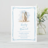 Blue Baby on Board Beach Baby shower Uitnodiging (Staand voorkant)