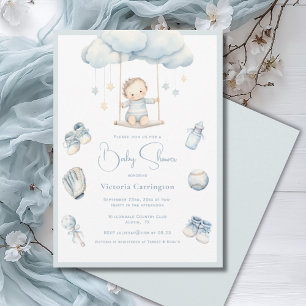 Blue Baby op Cloud Boy Baby shower Invitation Kaart