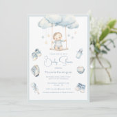 Blue Baby op Cloud Boy Baby shower Invitation Kaart (Staand voorkant)