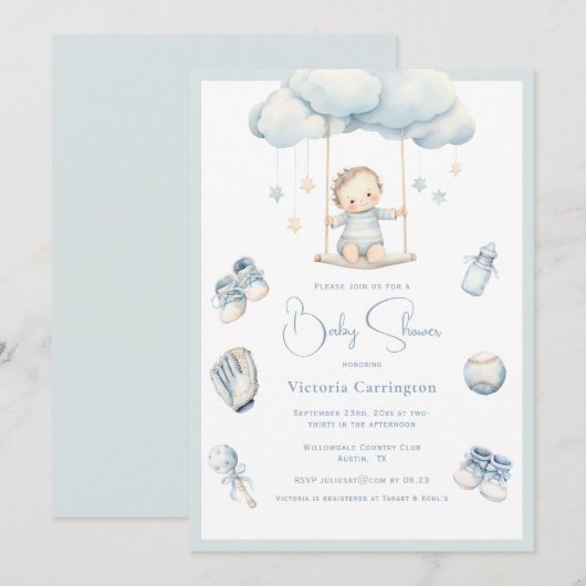 Blue Baby op Cloud Boy Baby shower Kaart (Voorkant / Achterkant)