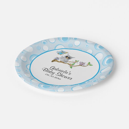 Blue Baby Owl Baby shower thema Papieren Bordje (Gekanteld)