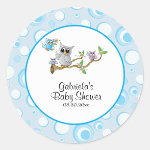 Blue Baby Owl Baby shower thema Ronde Sticker