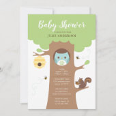 Blue Baby Owl in Tree Shower Invitation Kaart (Voorkant)