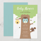 Blue Baby Owl in Tree Shower Invitation Kaart (Voorkant / Achterkant)