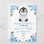 Blue Baby Penguin Shower-uitnodiging Kaart (Voorkant)