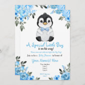 Blue Baby Penguin Shower-uitnodiging Kaart (Voorkant / Achterkant)