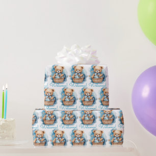 Blue Baby Peuter Teddy Bear Gift Wrapping Paper Cadeaupapier