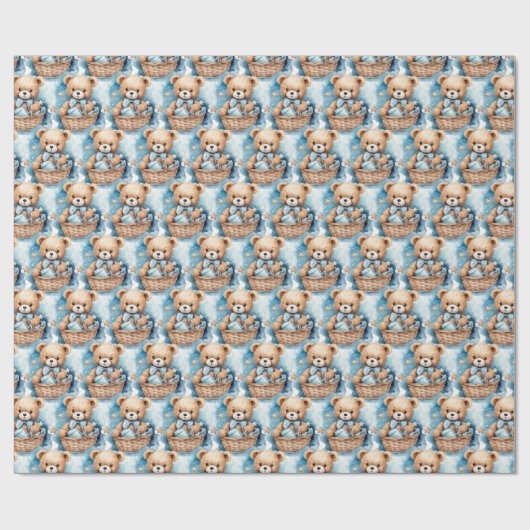 Blue Baby Peuter Teddy Bear Gift Wrapping Paper Cadeaupapier (Vlak)