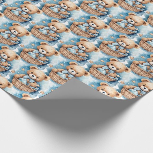 Blue Baby Peuter Teddy Bear Gift Wrapping Paper Cadeaupapier (Hoek)