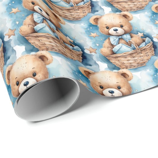 Blue Baby Peuter Teddy Bear Gift Wrapping Paper Cadeaupapier (Rol Hoek)