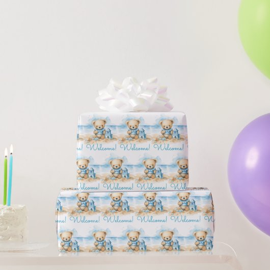 Blue Baby Peuter Teddy Bear Gift Wrapping Paper Cadeaupapier (Feestgeschenken)
