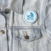 Blue Baby Pram Button Badge (In situ)