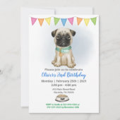Blue Baby Pug Birthday Party Invitation Kaart (Voorkant)