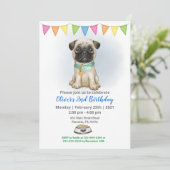 Blue Baby Pug Birthday Party Invitation Kaart (Staand voorkant)