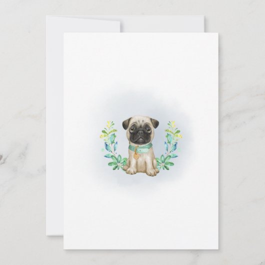 Blue Baby Pug Birthday Party Invitation Kaart (Achterkant)