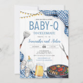 Blue Baby-Q Baby shower Invitation Kaart (Voorkant)