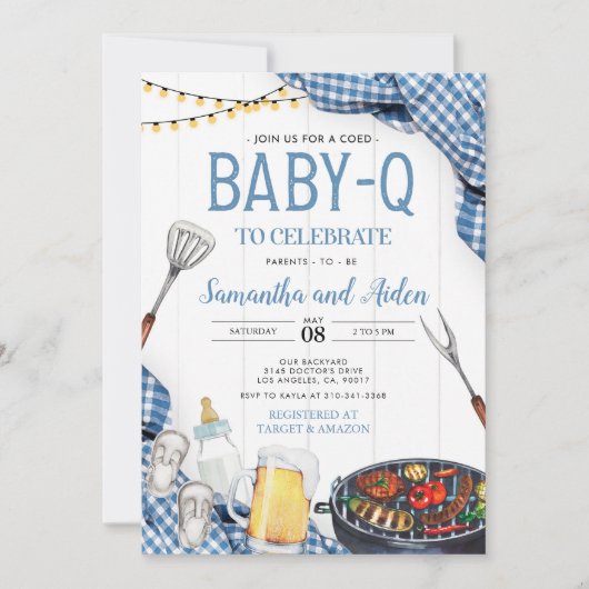 Blue Baby-Q Baby shower Invitation Kaart (Voorkant)