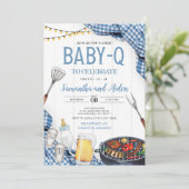 Blue Baby-Q Baby shower Invitation Kaart (Staand voorkant)