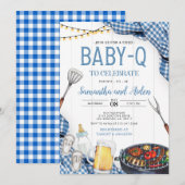 Blue Baby-Q Baby shower Invitation Kaart (Voorkant / Achterkant)