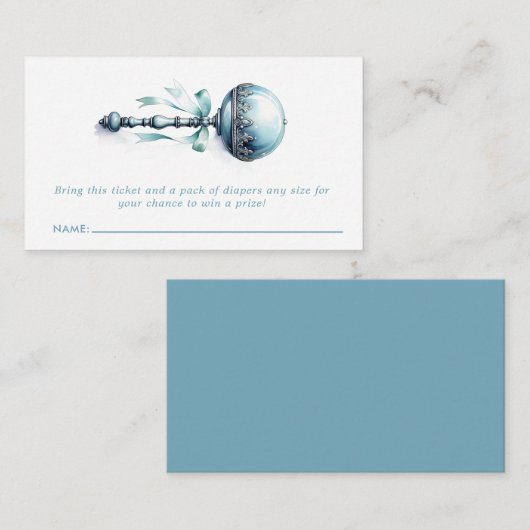 Blue Baby Rattle Boy Luier Raffle Ticket Kaart (Voorkant / Achterkant)