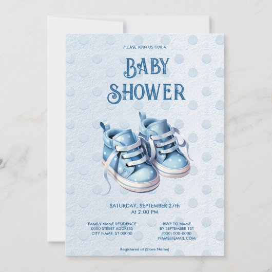 Blue Baby Shoes Baby shower Invitation Kaart (Voorkant)