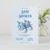 Blue Baby Shoes Baby shower Invitation Kaart (Staand voorkant)