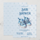 Blue Baby Shoes Baby shower Invitation Kaart (Voorkant / Achterkant)