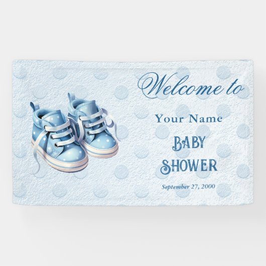 Blue Baby Shoes Baby shower Welkom Spandoek (Horizontaal)