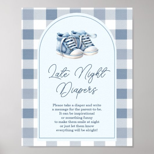 Blue Baby Shoes Gingham Booties Late Night Diapers Poster (Voorkant)