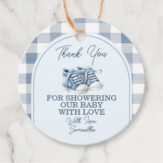 Blue Baby Shoes Gingham Boy Booties Baby Shower Bedankjes Labels