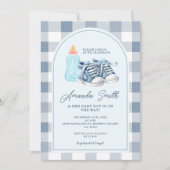 Blue Baby Shoes Gingham Boy Milk Bottles Kaart (Voorkant)