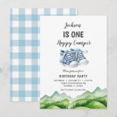 Blue Baby Shoes Kleine Camper Verjaardag Kaart (Voorkant / Achterkant)